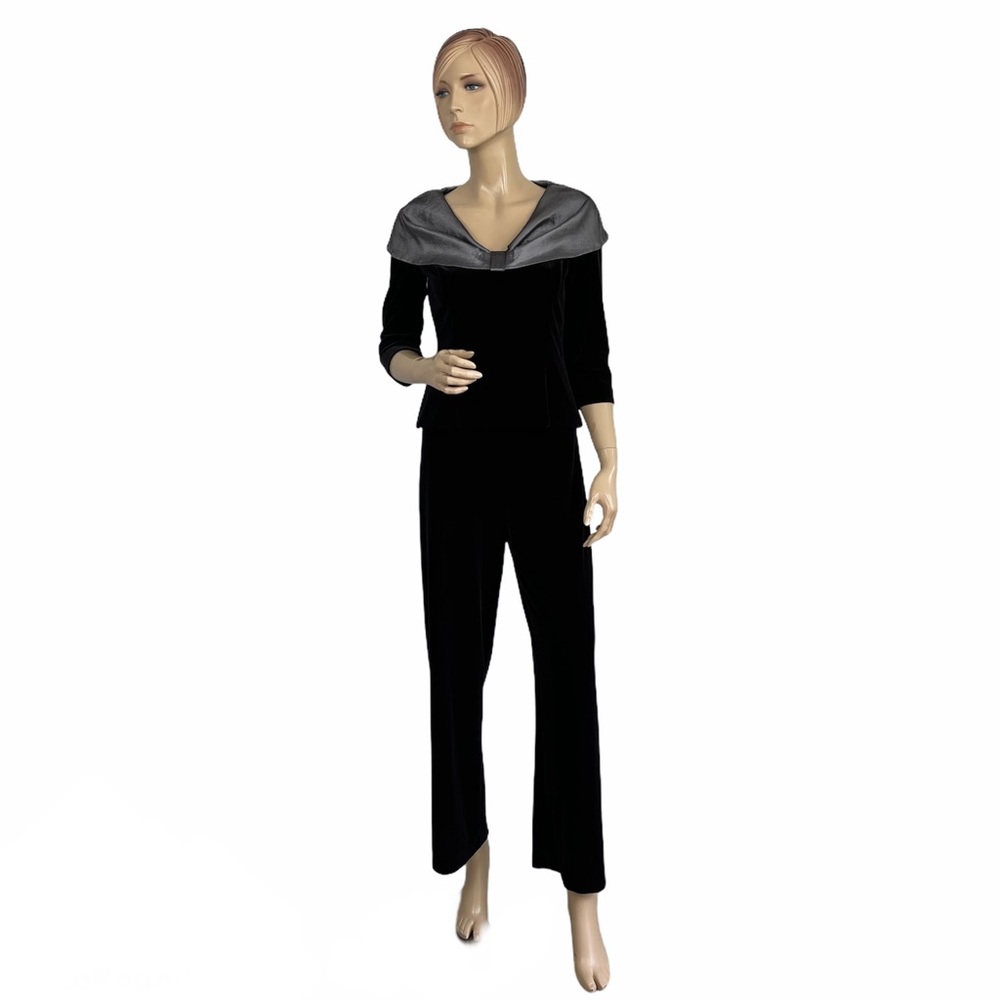 Alex Evenings Women's Portrait Collar Velvet Pant Set Small Petite
